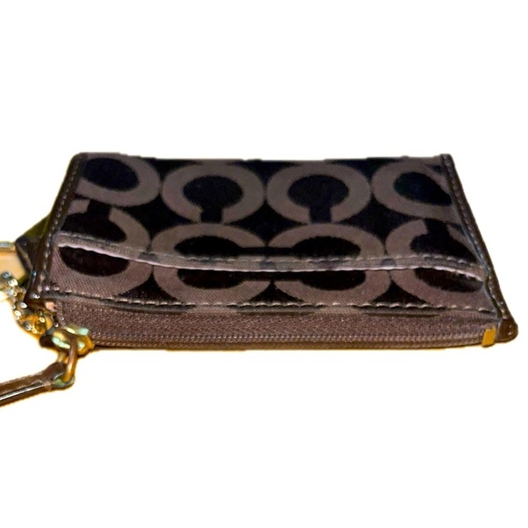 Coach "C" Patent Leather & Fabric Mini Card/Coin Pouch w/Keyring, Zip, Brown - Picture 7 of 9